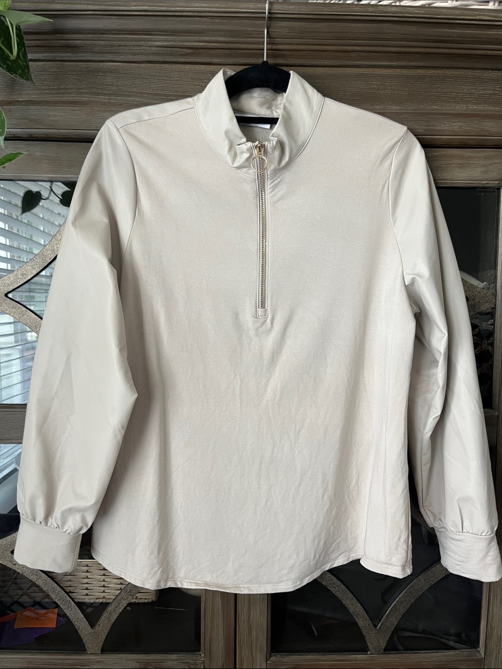 Chico's Cream Quarter-Zip Mock Neck Pullover